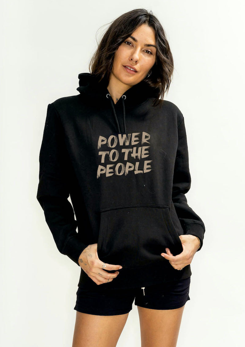 'Power to the People' Organic Cotton Fleece Pullover Hoodie - black