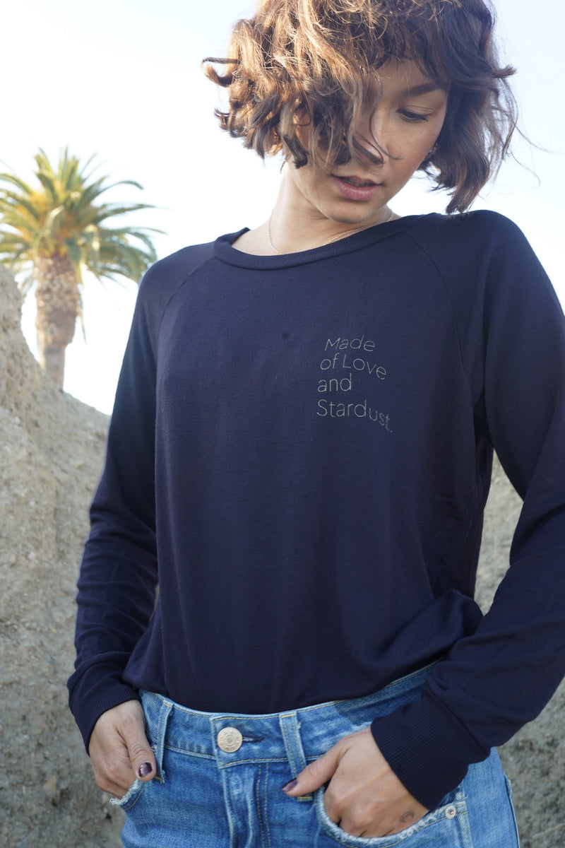 'Made of Love and Stardust' Ultra-Soft Raglan Pullover - Navy Black