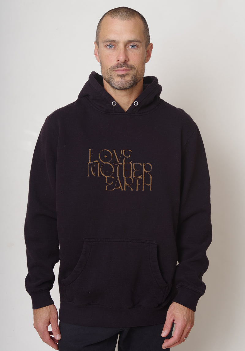 'Love Mother Earth' Mens Organic Cotton Hooded Sweatshirt - Black