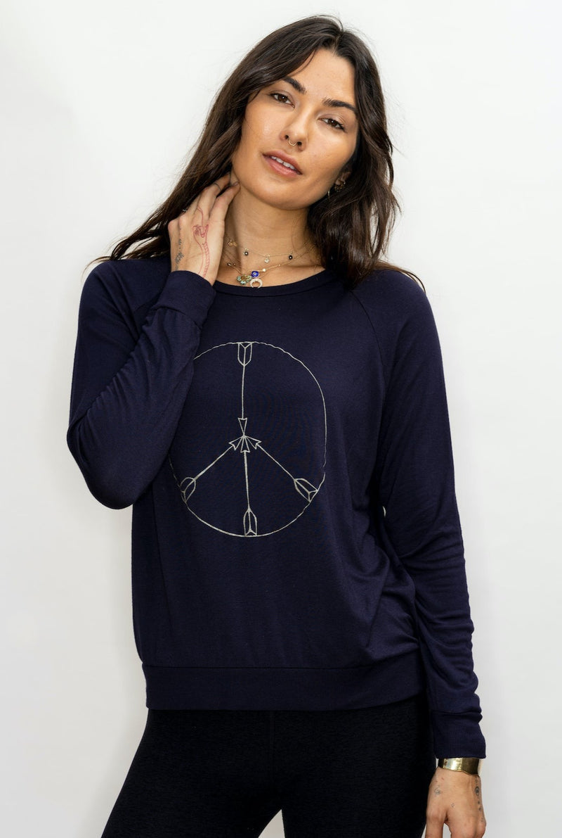 'Peace Arrows' Ultra-Soft Raglan Pullover - Navy Black