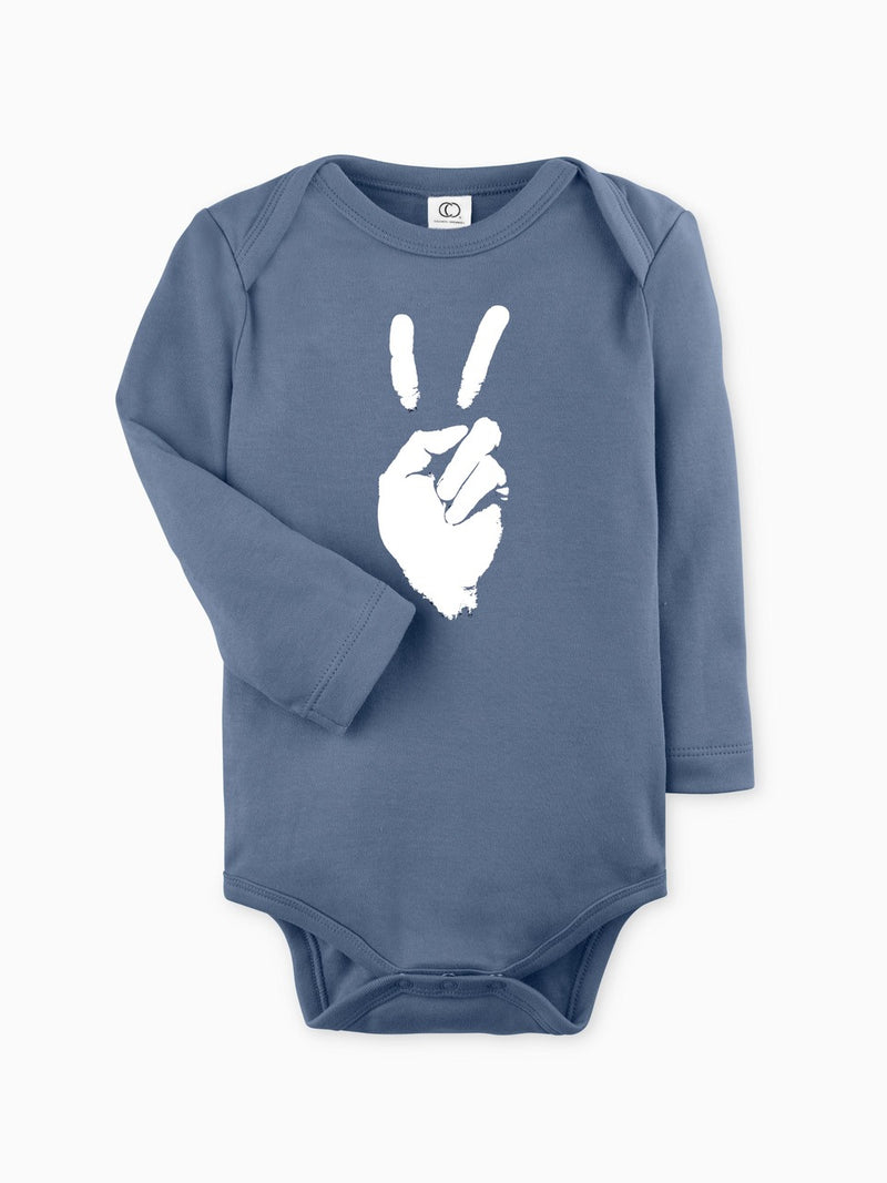 PEACE SIGN - Organic Long-Sleeve Baby Bodysuit - Soft Blue