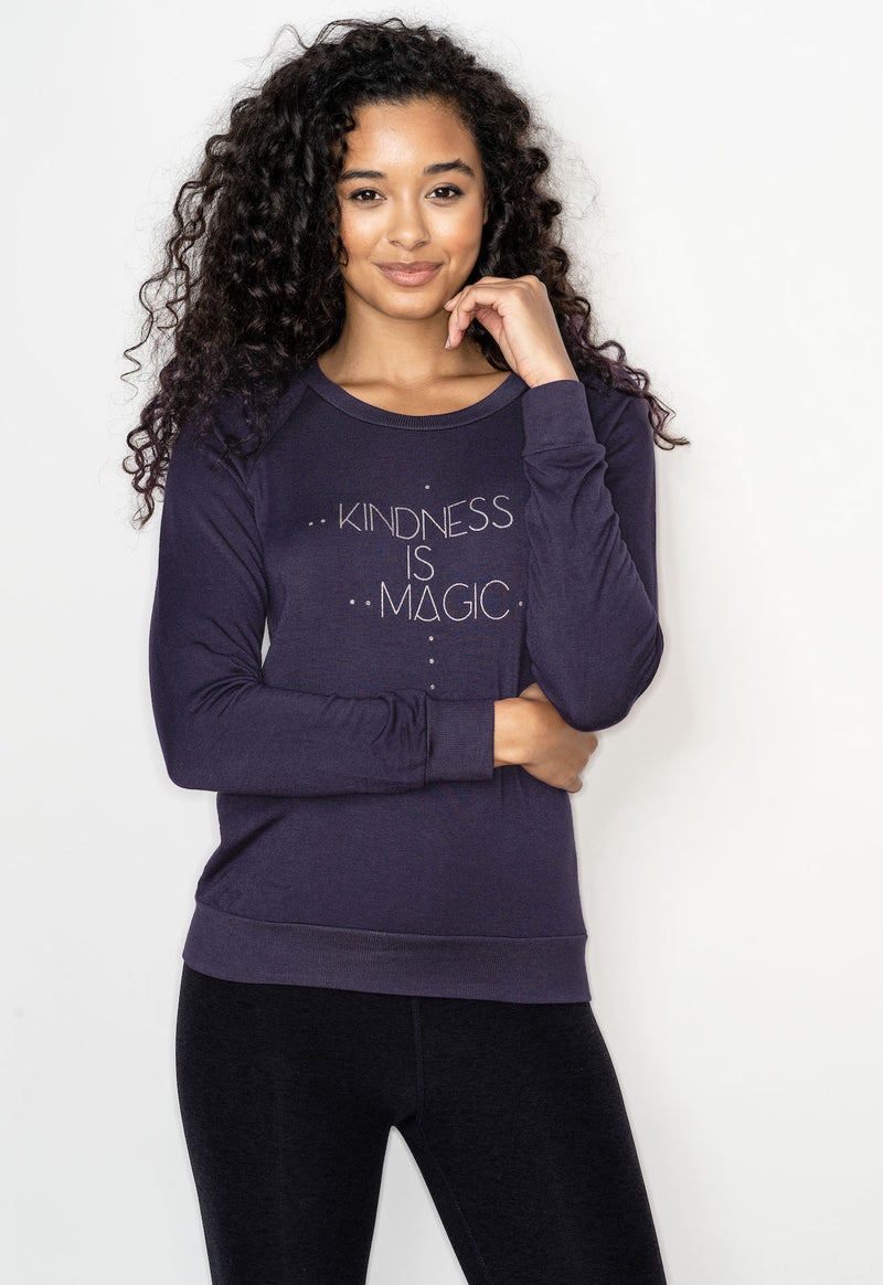'Kindness is Magic' Ultra-Soft Raglan Pullover - Navy Black