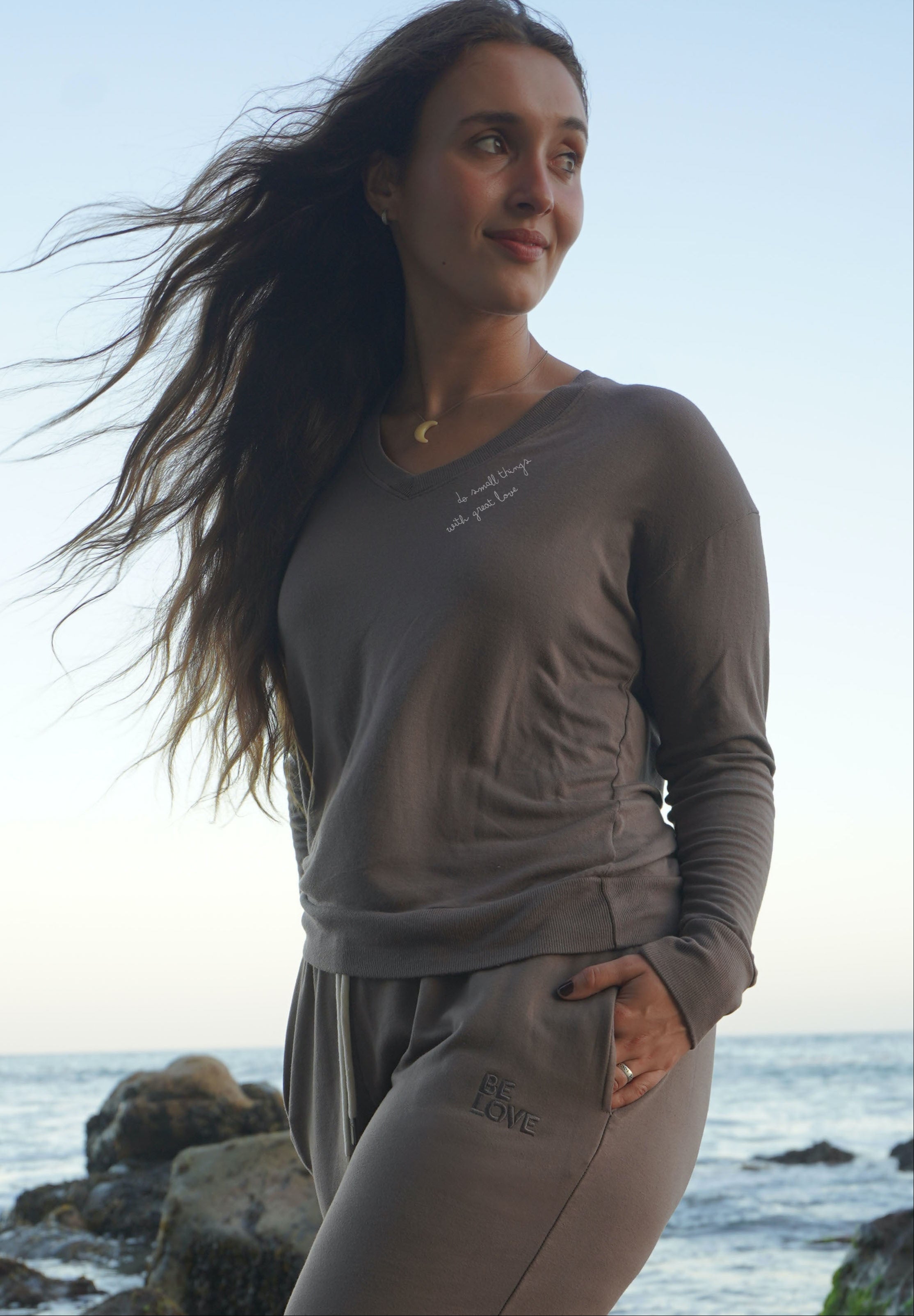 'Do Small Things with Great Love' Ultra Soft V-Neck - Mushroom