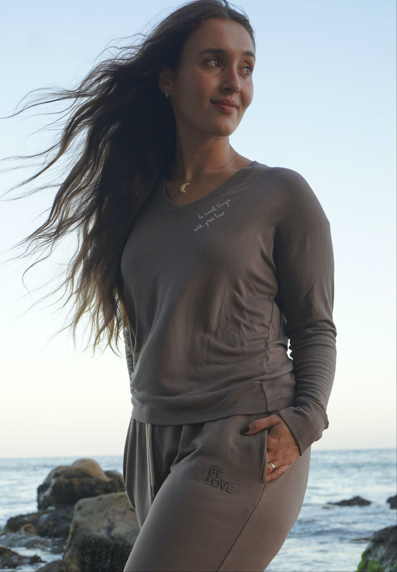 'Do Small Things with Great Love' Ultra Soft V-Neck - Mushroom