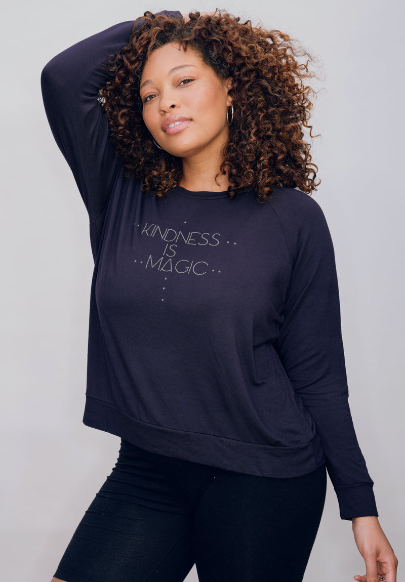 KINDNESS IS MAGIC RAGLAN PULLOVER - BLACK