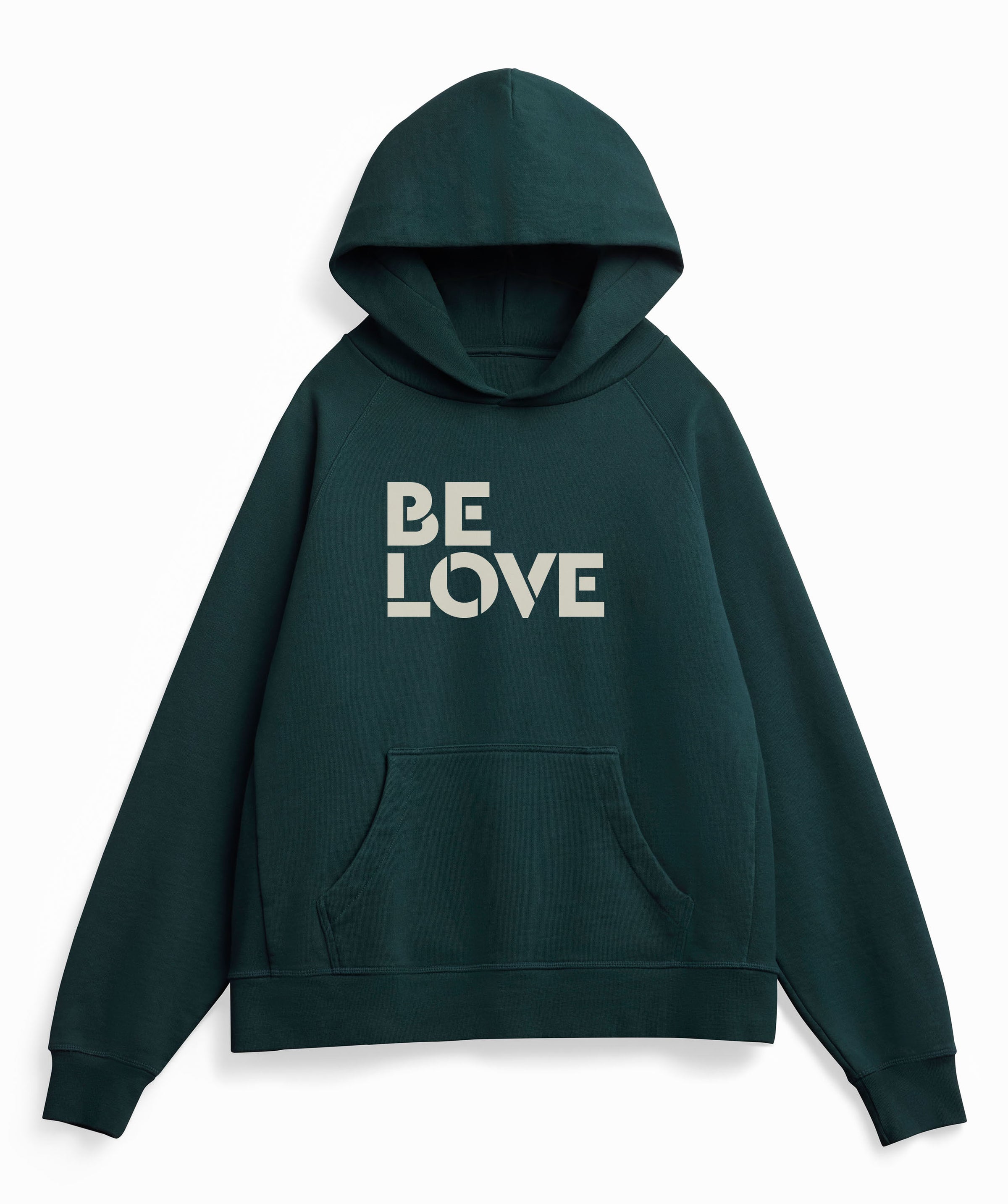 'BE LOVE' Organic Cotton UNISEX Fit French Terry Hoodie - Emerald Green
