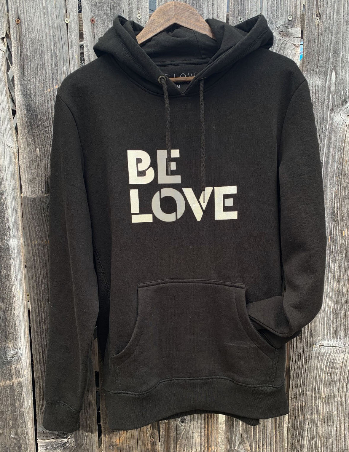 'BE LOVE' Heavyweight Cotton Fleece - Hooded Sweatshirt - Black