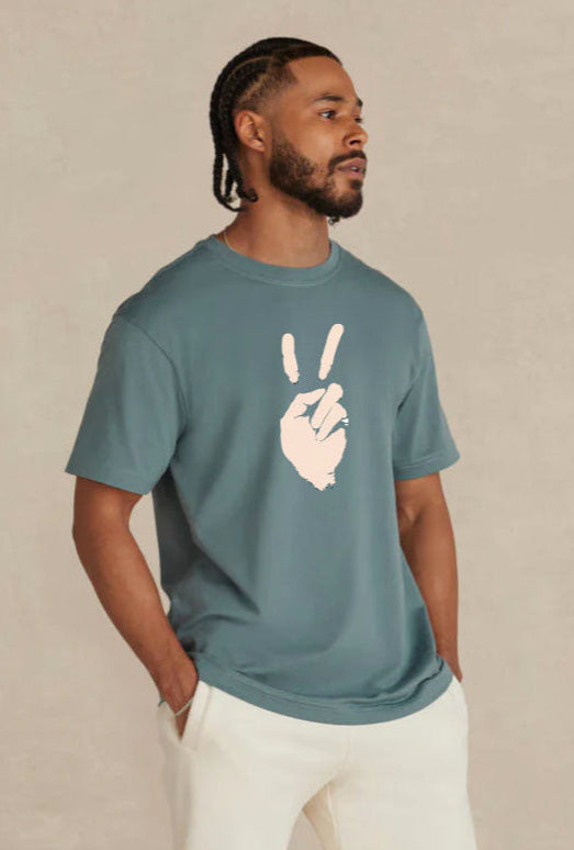 'Peace' Mens Midweight Supima T-shirt - Baltic