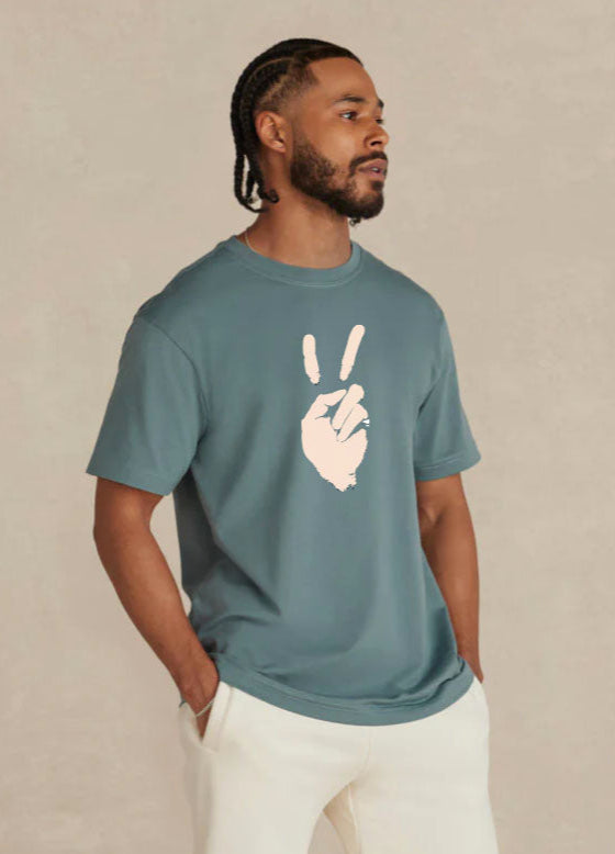 'Peace' Mens Midweight Supima T-shirt - Baltic