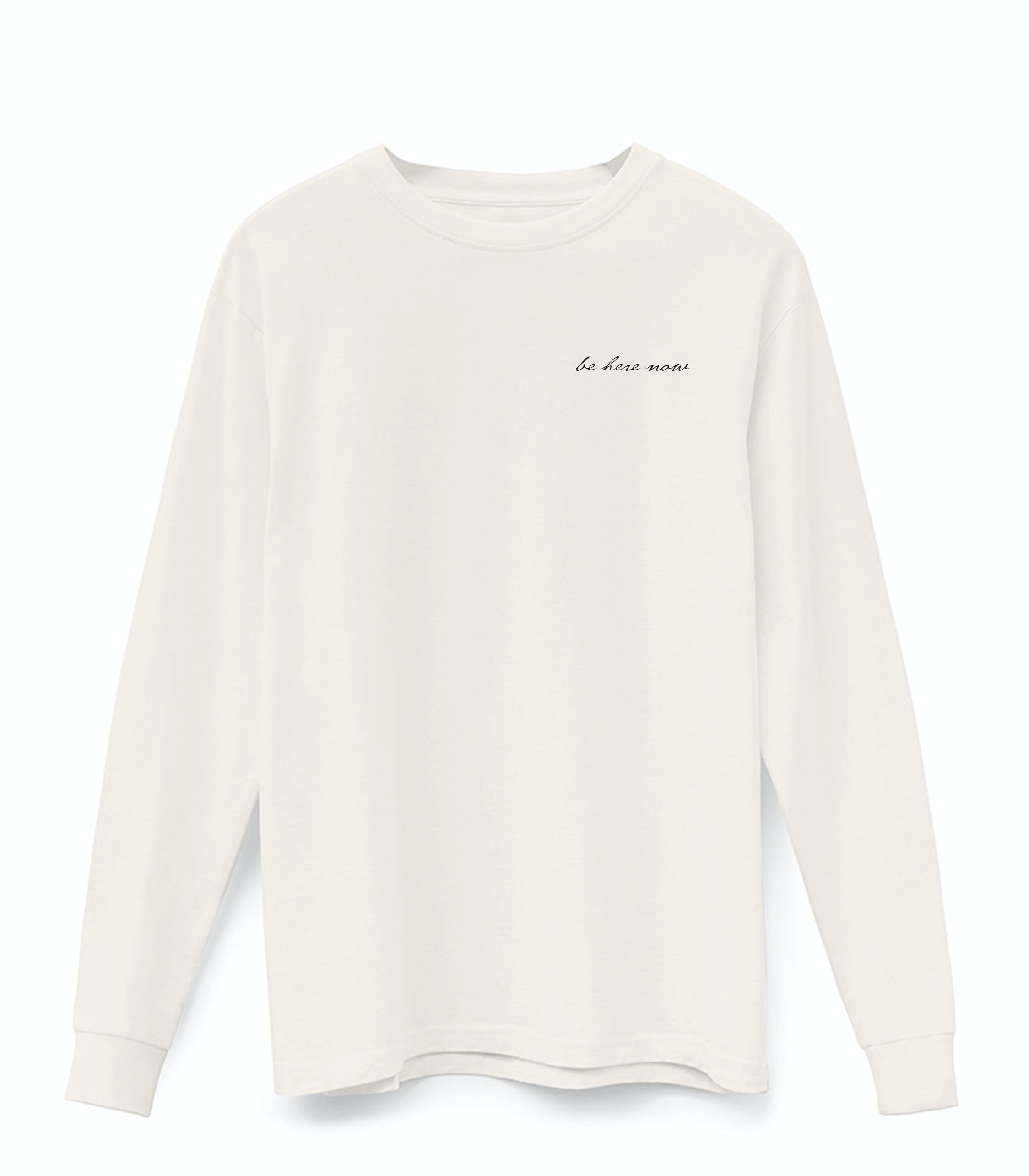 'Be Here Now' Mens Long Sleeve Supima Cotton T-shirt - Natural