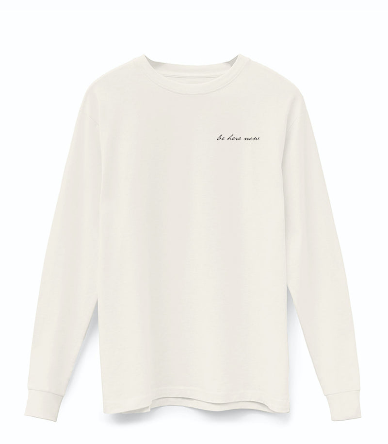 'Be Here Now' Mens Long Sleeve Supima Cotton T-shirt - Natural