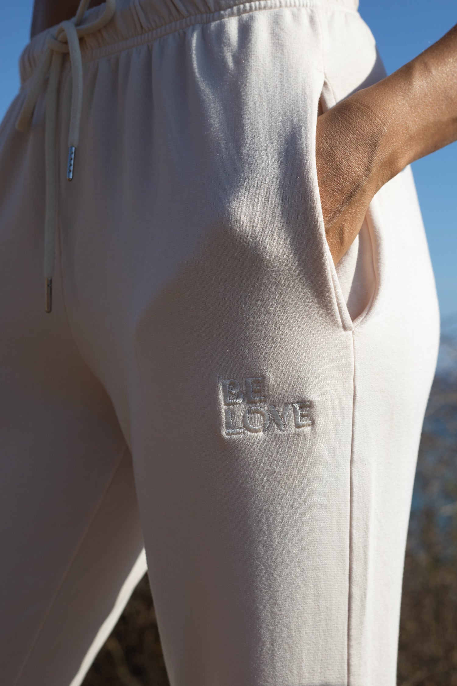 'Blow Your Mind Soft' - Fleece Jogger Pant with Be Love Embroidery - Cream