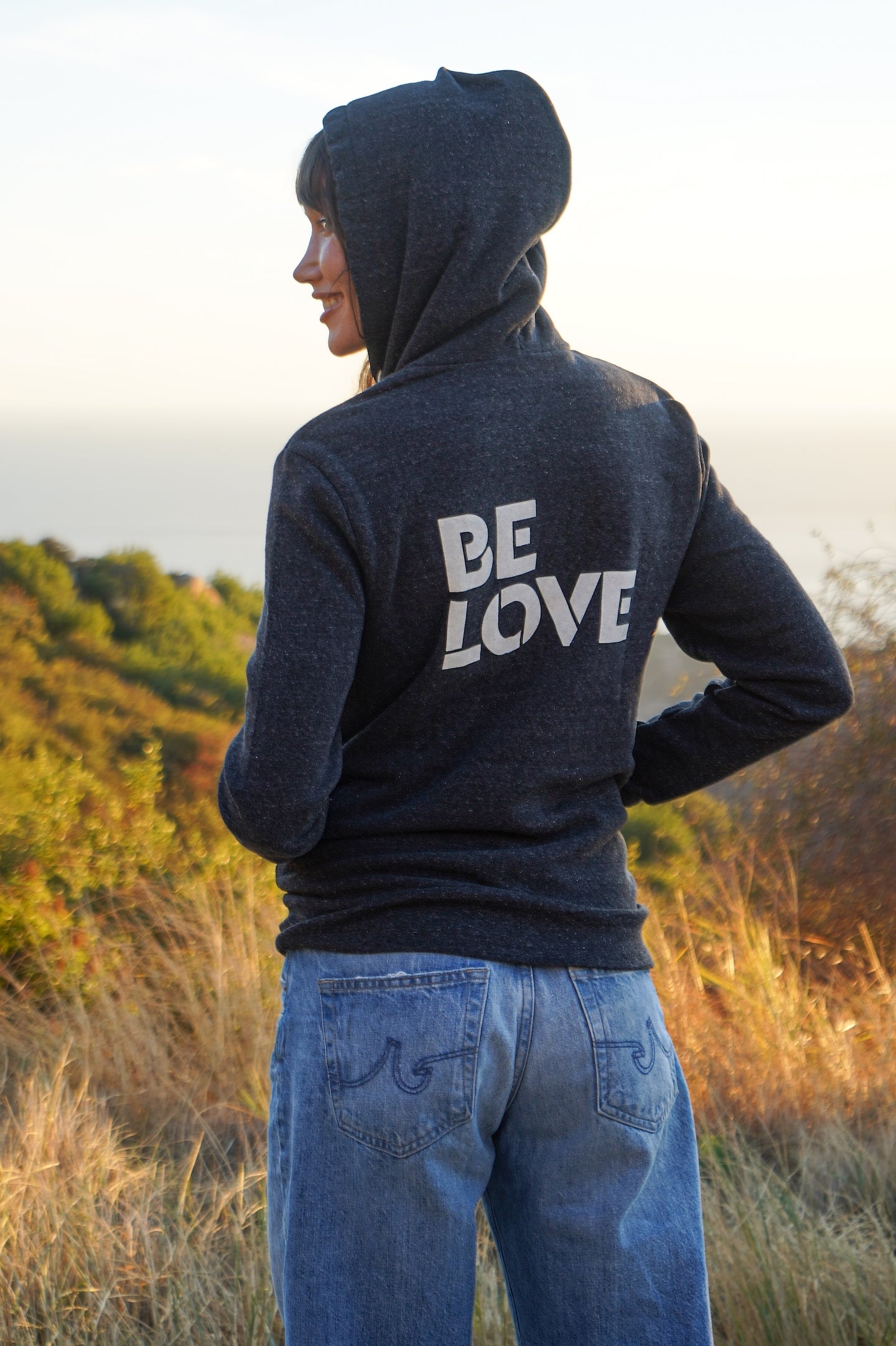 'Be Love Stencil'  Zip Up Hoodie Hoodie - Heather Charcoal