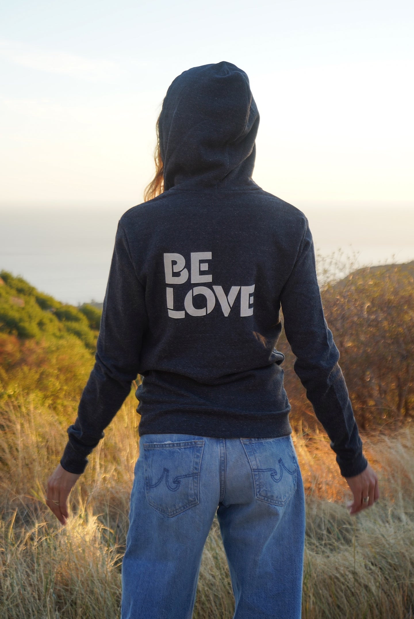 'Be Love Stencil'  Zip Up Hoodie Hoodie - Heather Charcoal