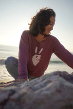 'Peace Sign' - Off the Shoulder Sweatshirt - Fig