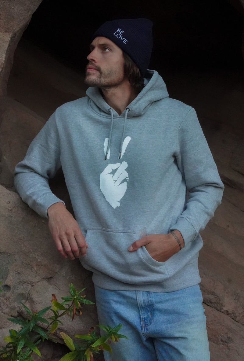 'Peace Sign' Fleece Pullover Hoodie - Athletic Grey