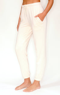'Blow Your Mind Soft' - Fleece Jogger Pant with Be Love Embroidery - Cream