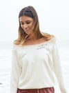 'Do Small Things with Great Love' - Off the Shoulder Fleece Sweatshirt - Cream