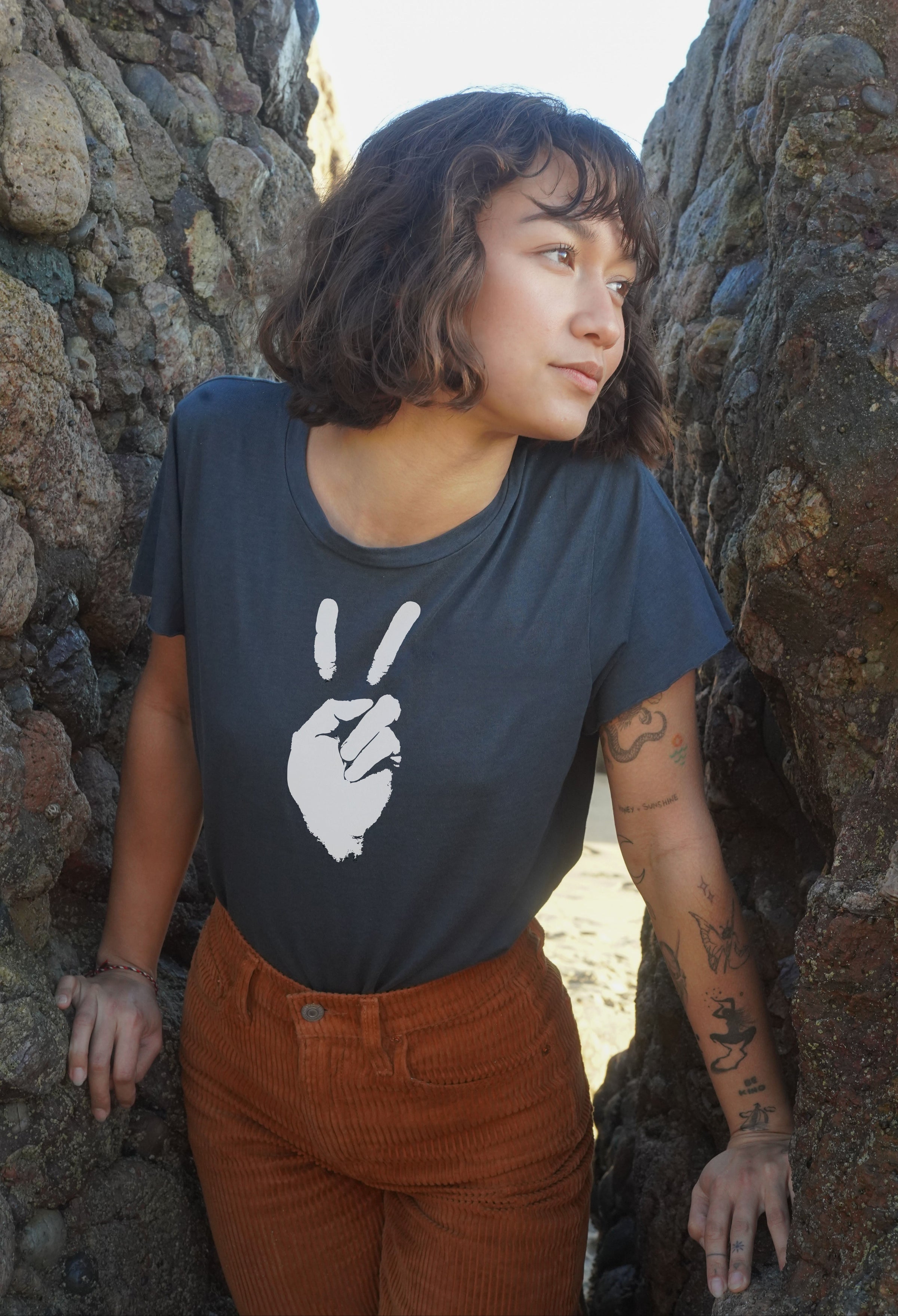 'Peace Sign' Perfect Tee - Deep Sea