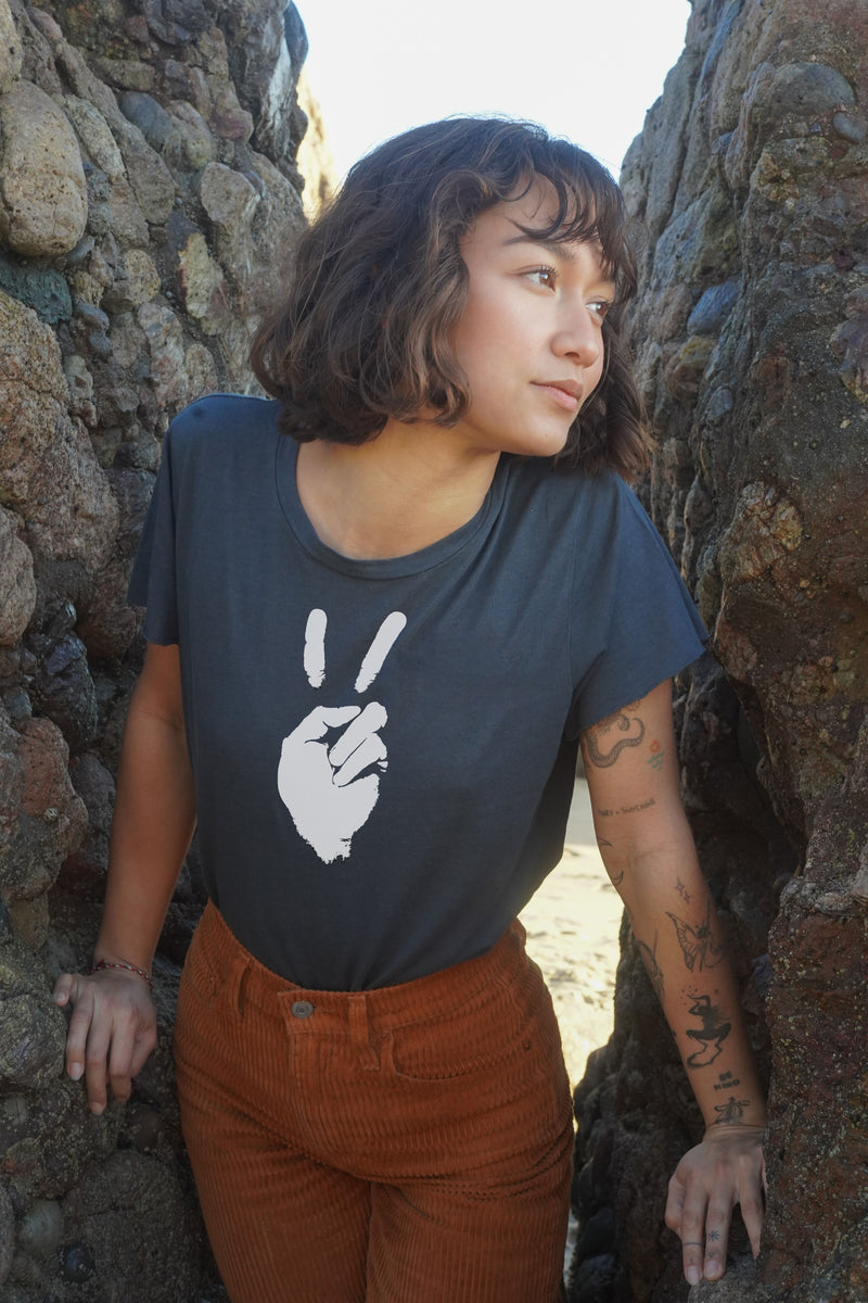 'Peace Sign' Perfect Tee - Deep Sea