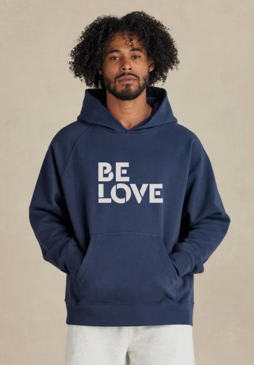 'BE LOVE' Organic Cotton Unisex Fit French Terry Hoodie - Eclipse