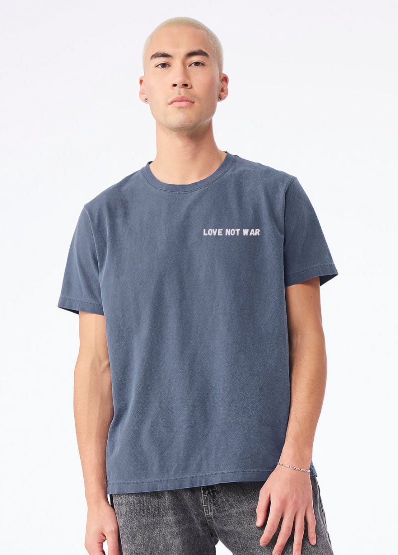 'Love Not War' (small graphic)  100% Ring Spun Cotton T-Shirt -  Washed Navy