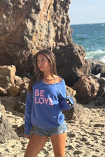 'Be Love' Oversized Off the Shoulder Sweatshirt - Periwinkle Blue