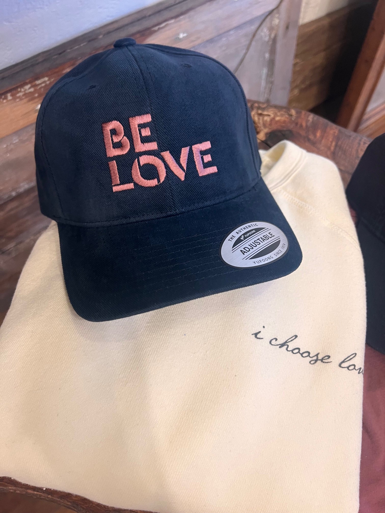 BE LOVE Classic Stencil Font - Classic hat - Midnight Blue with Guava embroidery