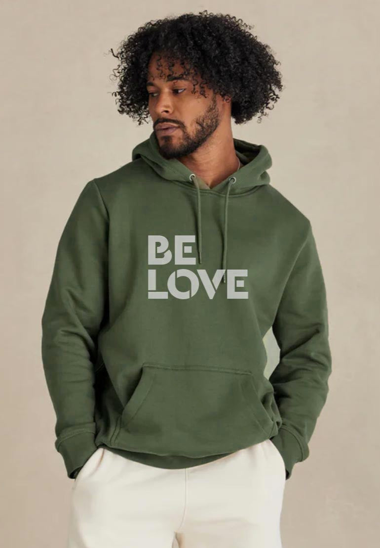 'BE LOVE' Heavyweight Cotton Fleece - Hooded Sweatshirt - Ivy