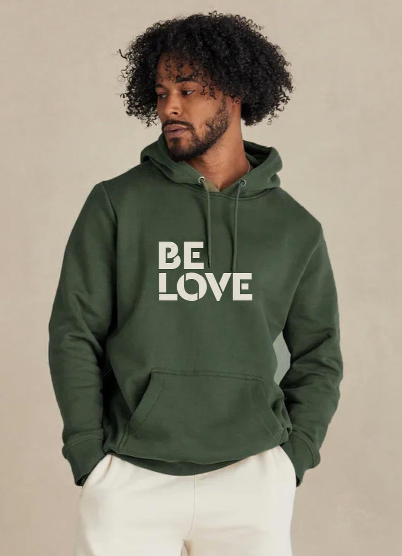 'BE LOVE' Heavyweight Cotton Fleece - Hooded Sweatshirt - Ivy