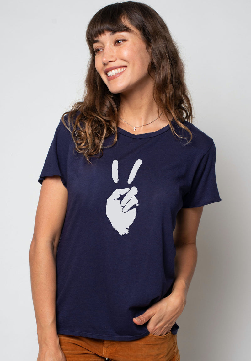 'Peace Sign' Perfect Tee -  Indigo Blue