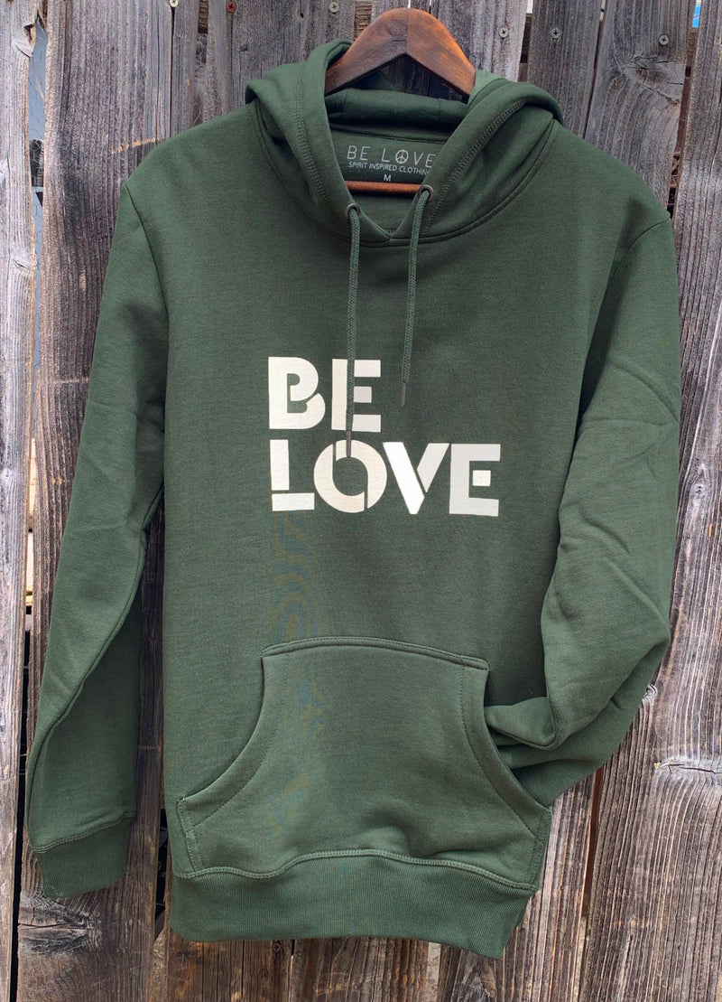 'BE LOVE' HEAVYWEIGHT COTTON FLEECE - HOODED SWEATSHIRT - OLIVE