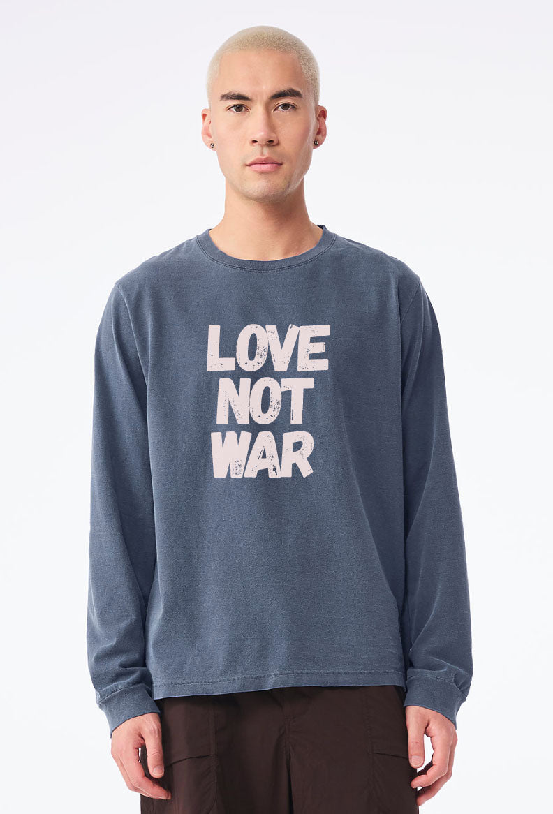 'Love Not War'  100% Ring Spun Cotton Long Sleeve T-Shirt - Washed Navy