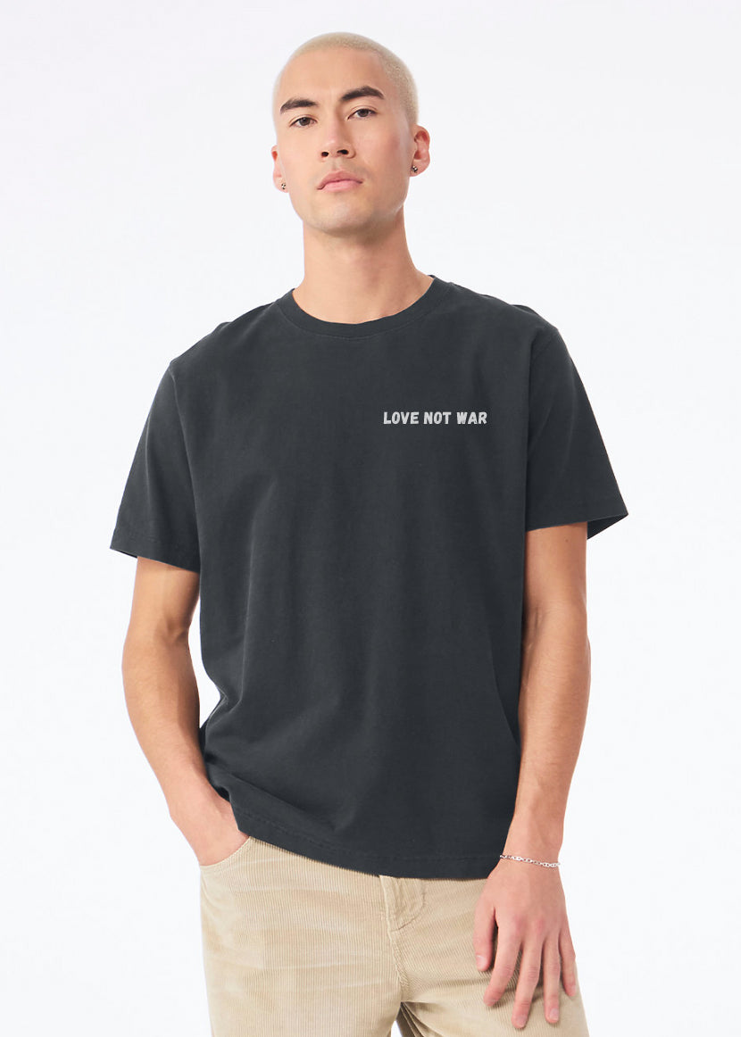 'Love Not War' (small graphic)  100% Ring Spun Cotton T-Shirt -  Washed Black
