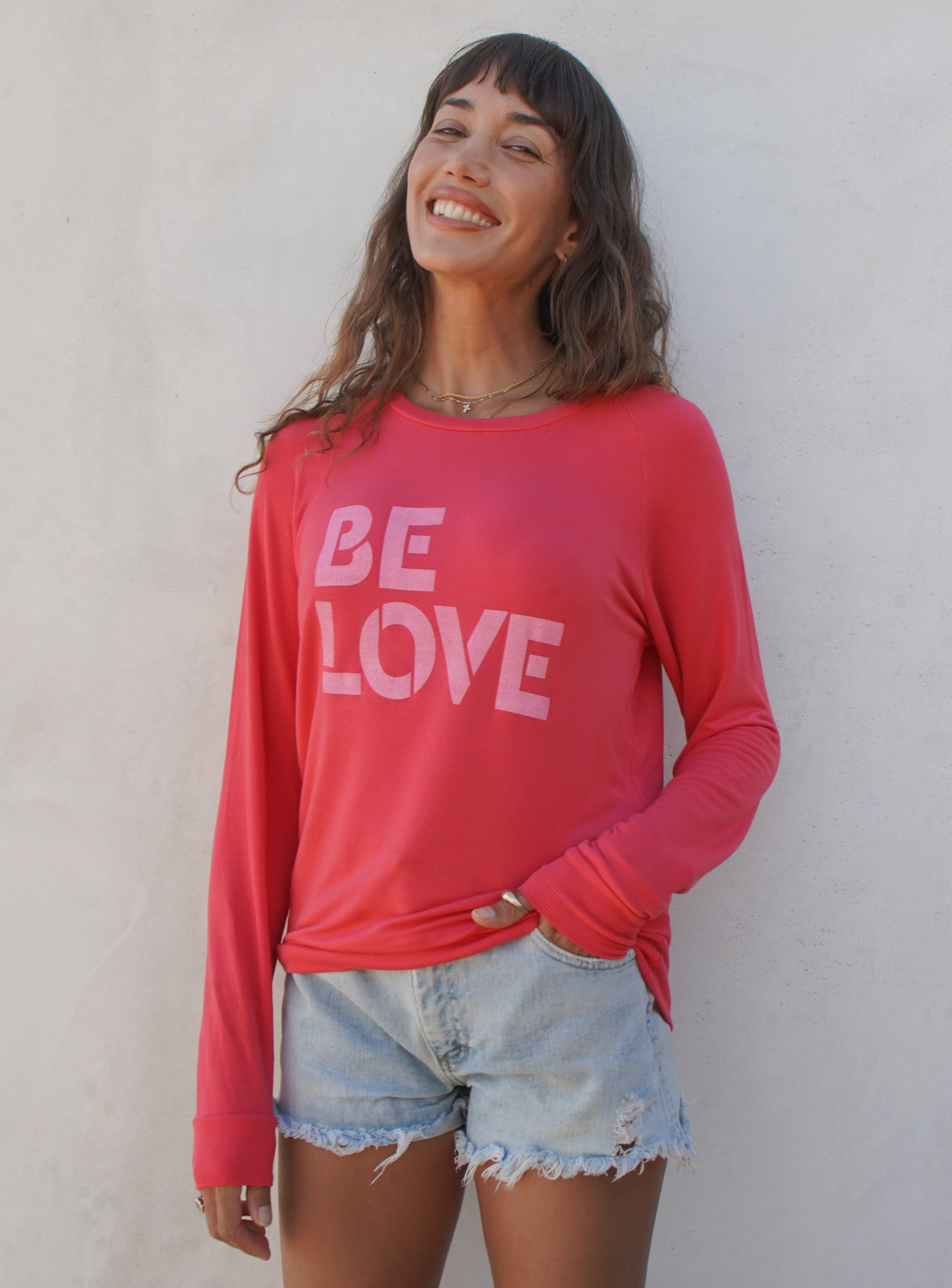 'Be Love Stencil Graphic' Ultra Soft Raglan - Coral