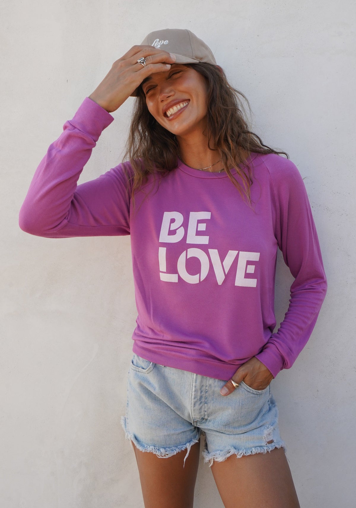 'Be Love Stencil Graphic' Ultra Soft Raglan - Wild Orchid