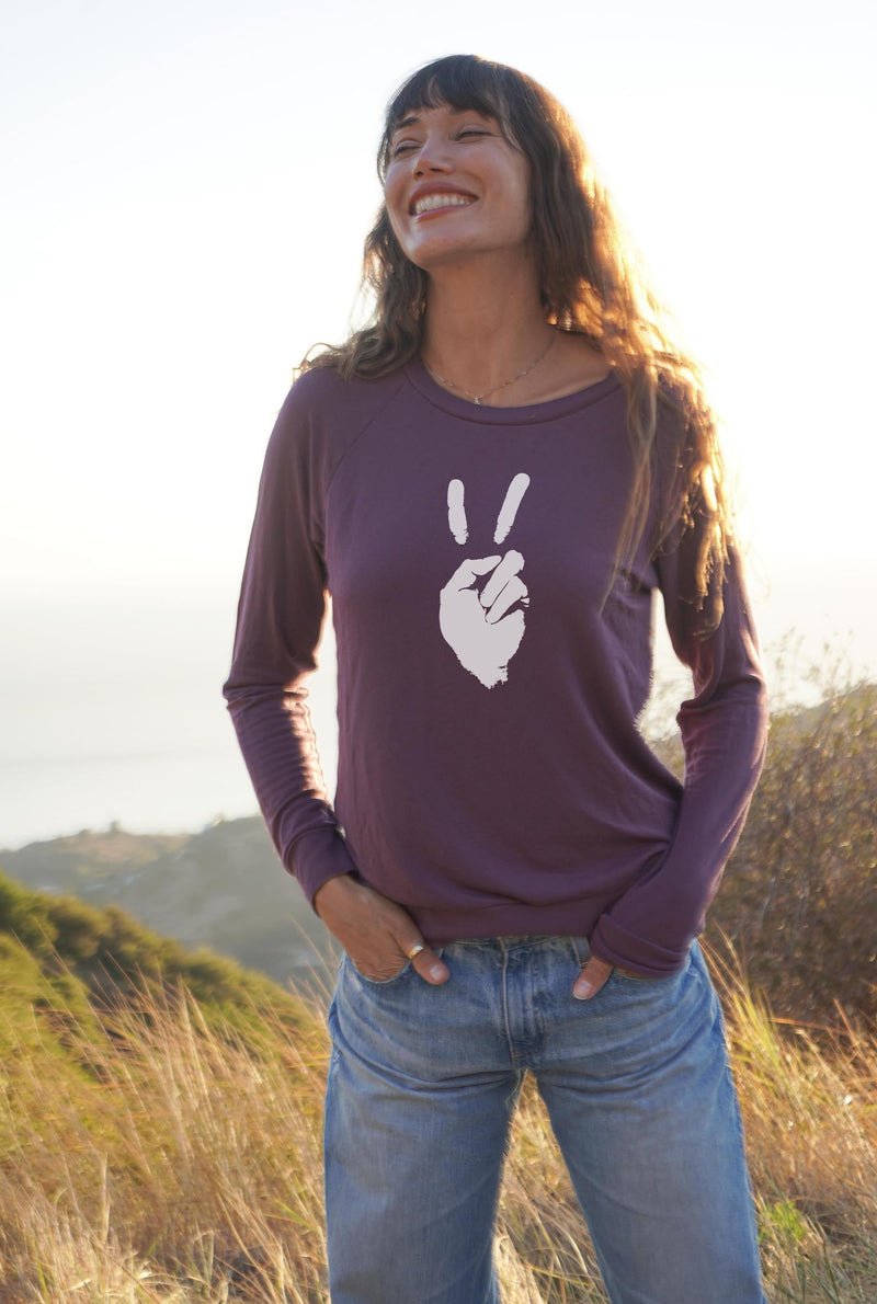 'Peace Sign' Ultra-Soft Raglan Pullover - Lavender