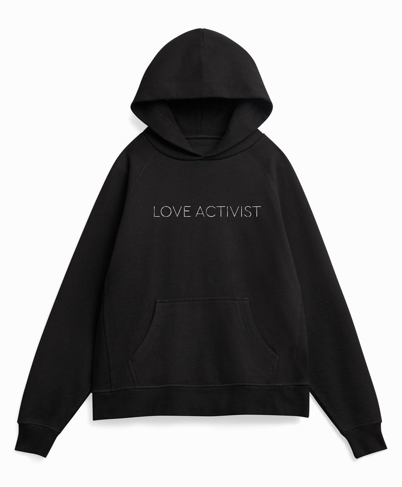 'LOVE ACTIVIST' HEAVYWEIGHT COTTON FLEECE - HOODED SWEATSHIRT - BLACK