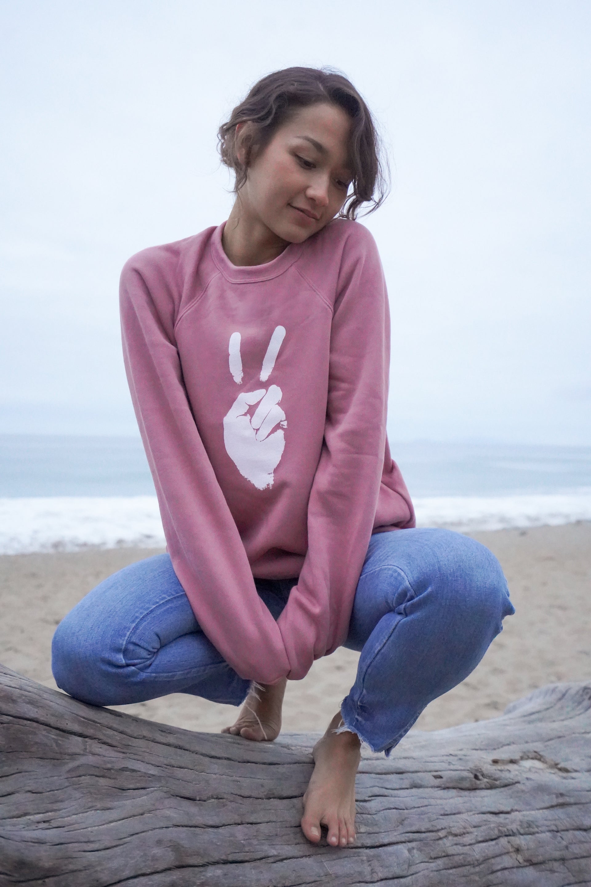 'Peace Sign' Unisex Fit Sweatshirt - mauve