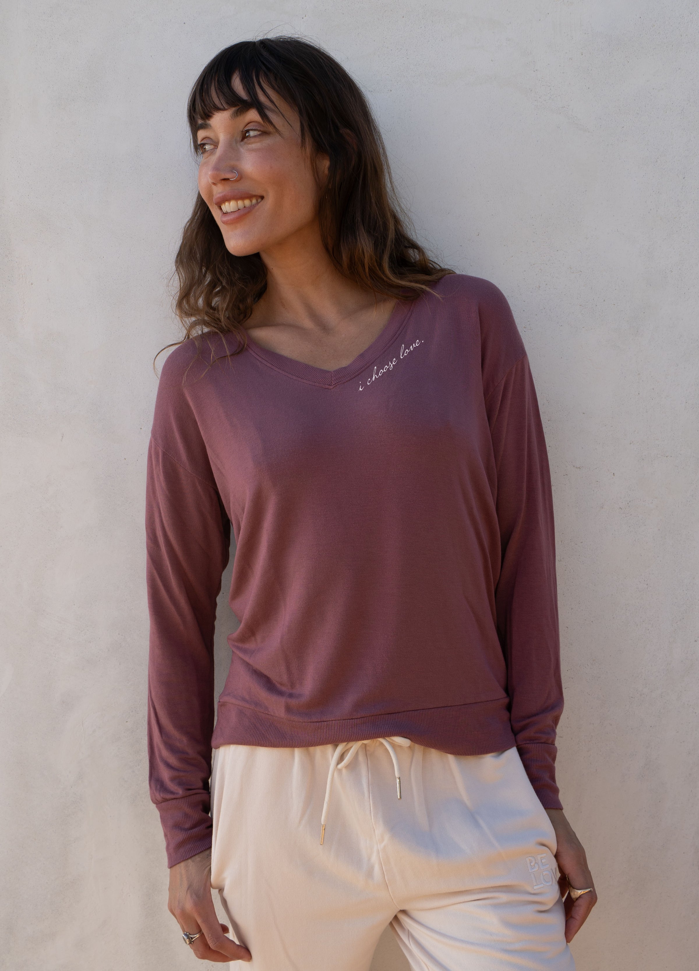 'I Choose Love' Ultra Soft V-Neck - Mauve