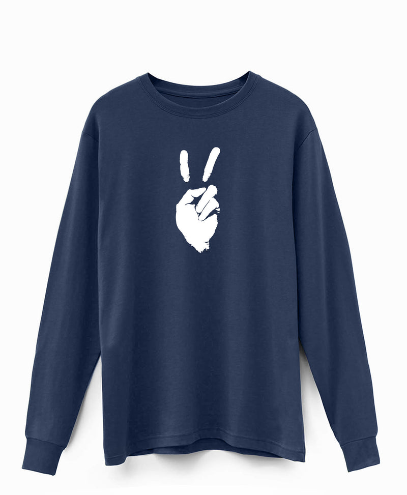 'Peace' Mens Long Sleeve Cotton T-shirt - Blue