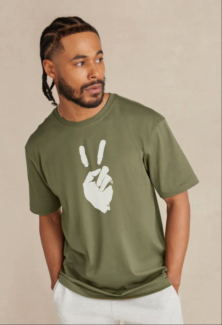 'Peace' Mens Midweight Supima T-shirt - Olive