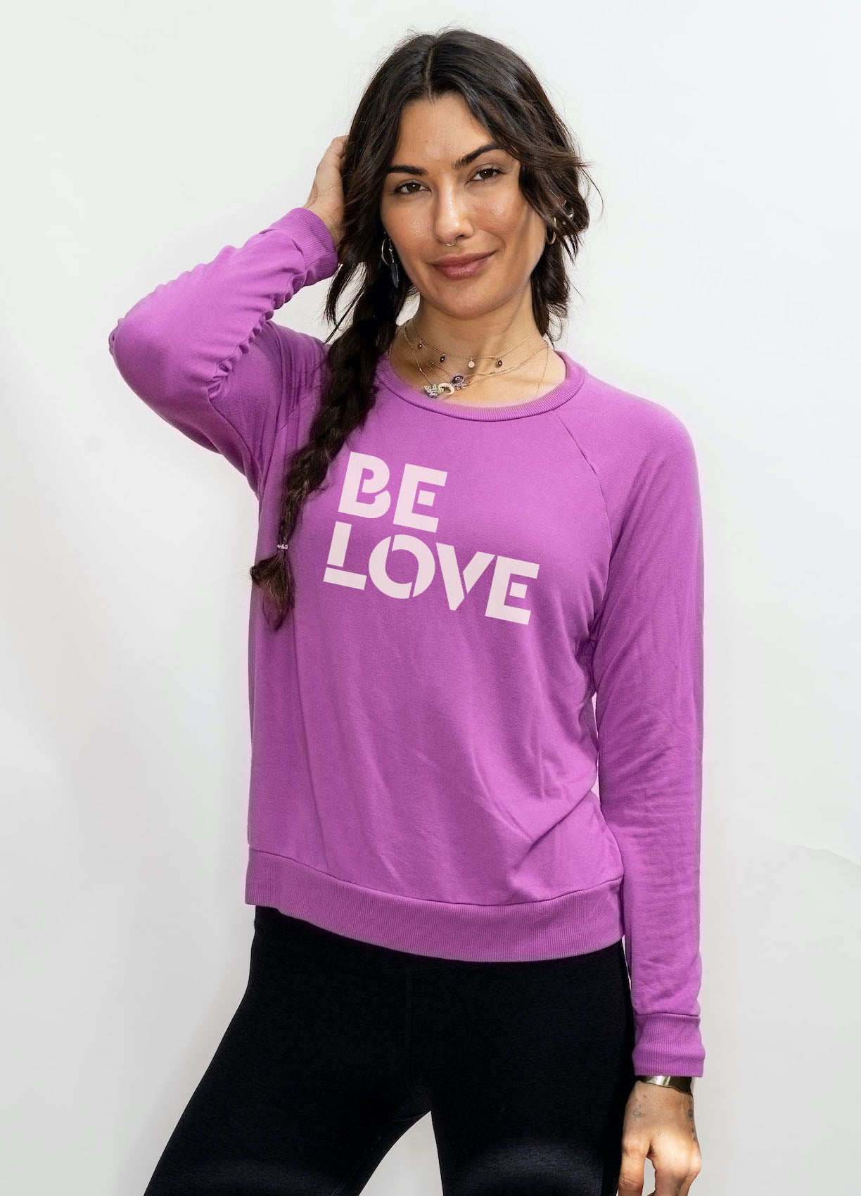'Be Love Stencil Graphic' Ultra Soft Raglan - Wild Orchid