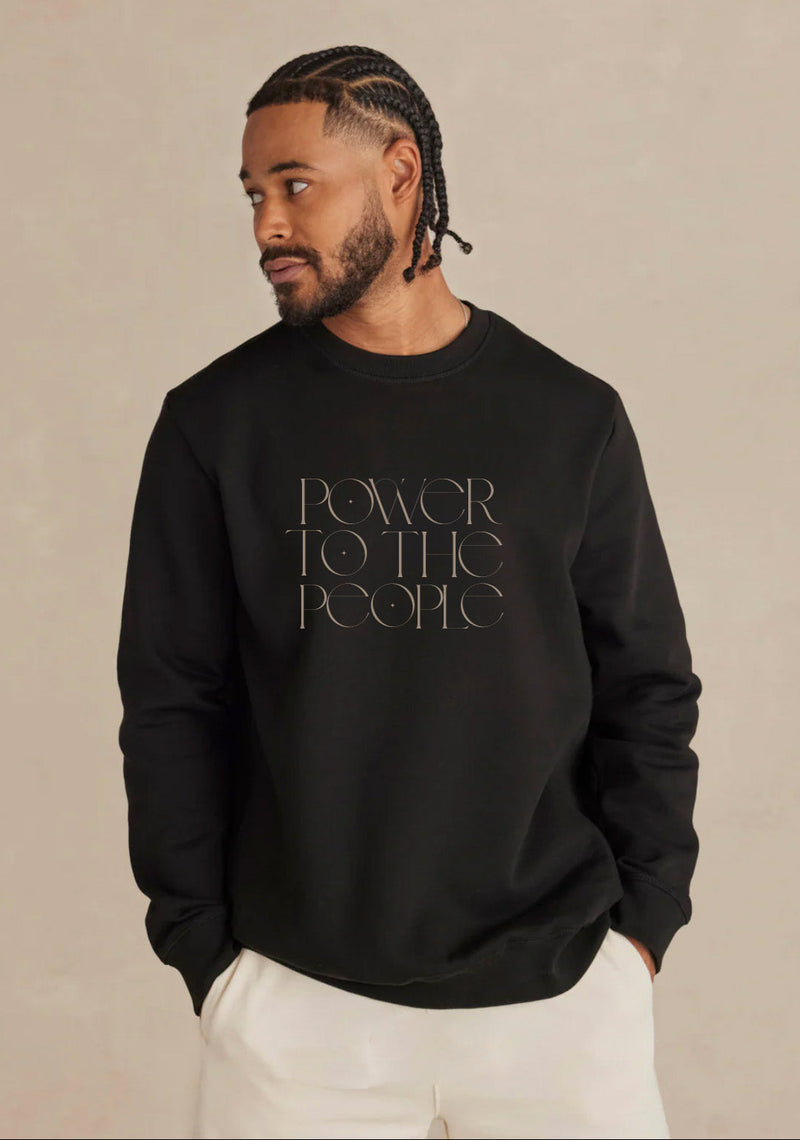 'Power to the People' Heavyweight Organic brushed crew sweatshirt - Black
