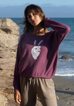 'Peace Sign' - Off the Shoulder Sweatshirt - Fig