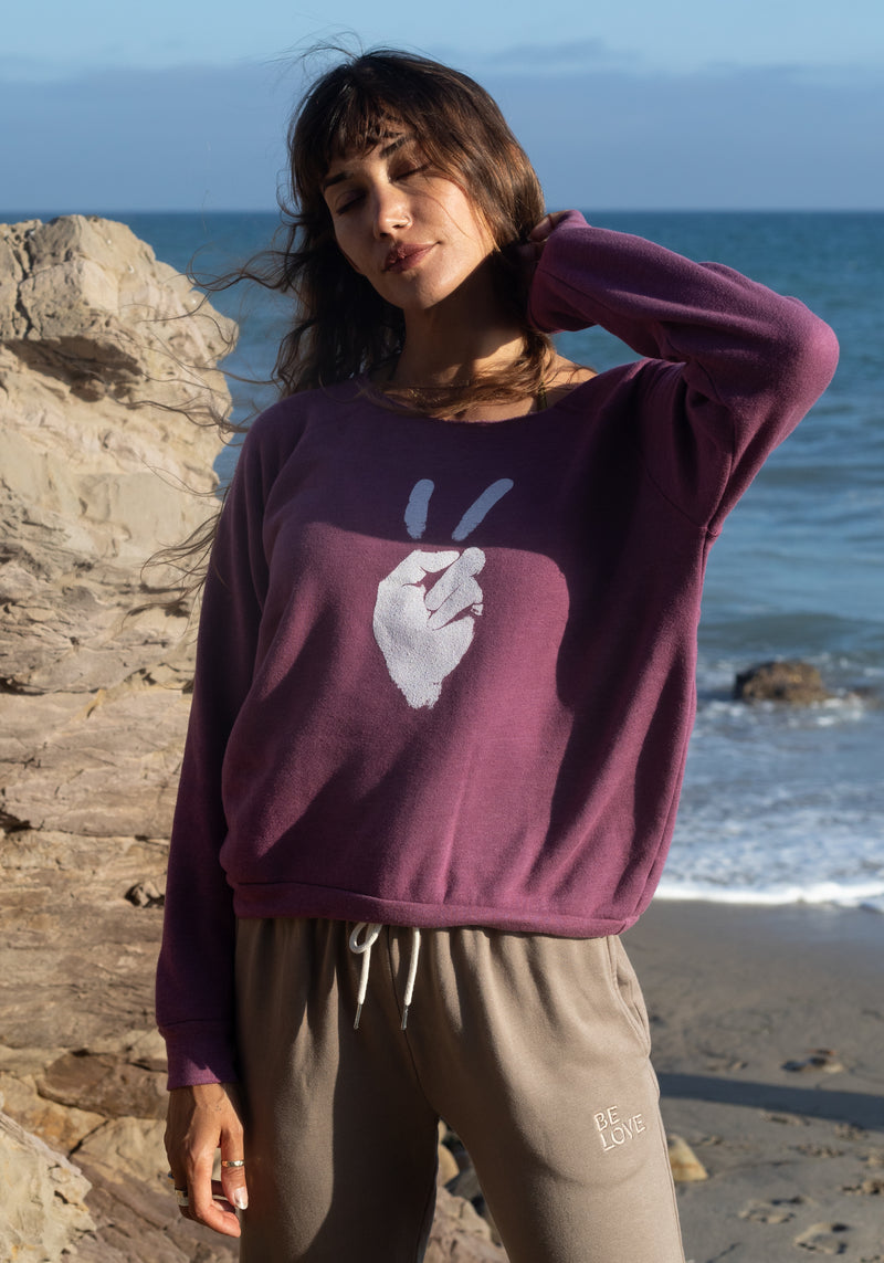 'Peace' - Off the Shoulder Sweatshirt - Fig