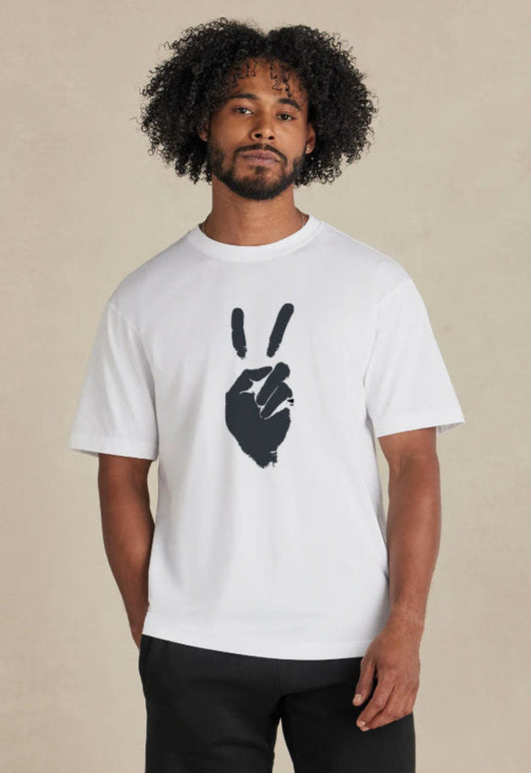 'Peace' Mens Midweight Supima T-shirt - White