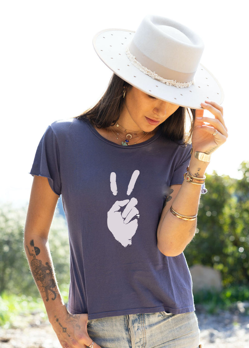 'Peace Sign' Perfect Tee - Aegean Blue