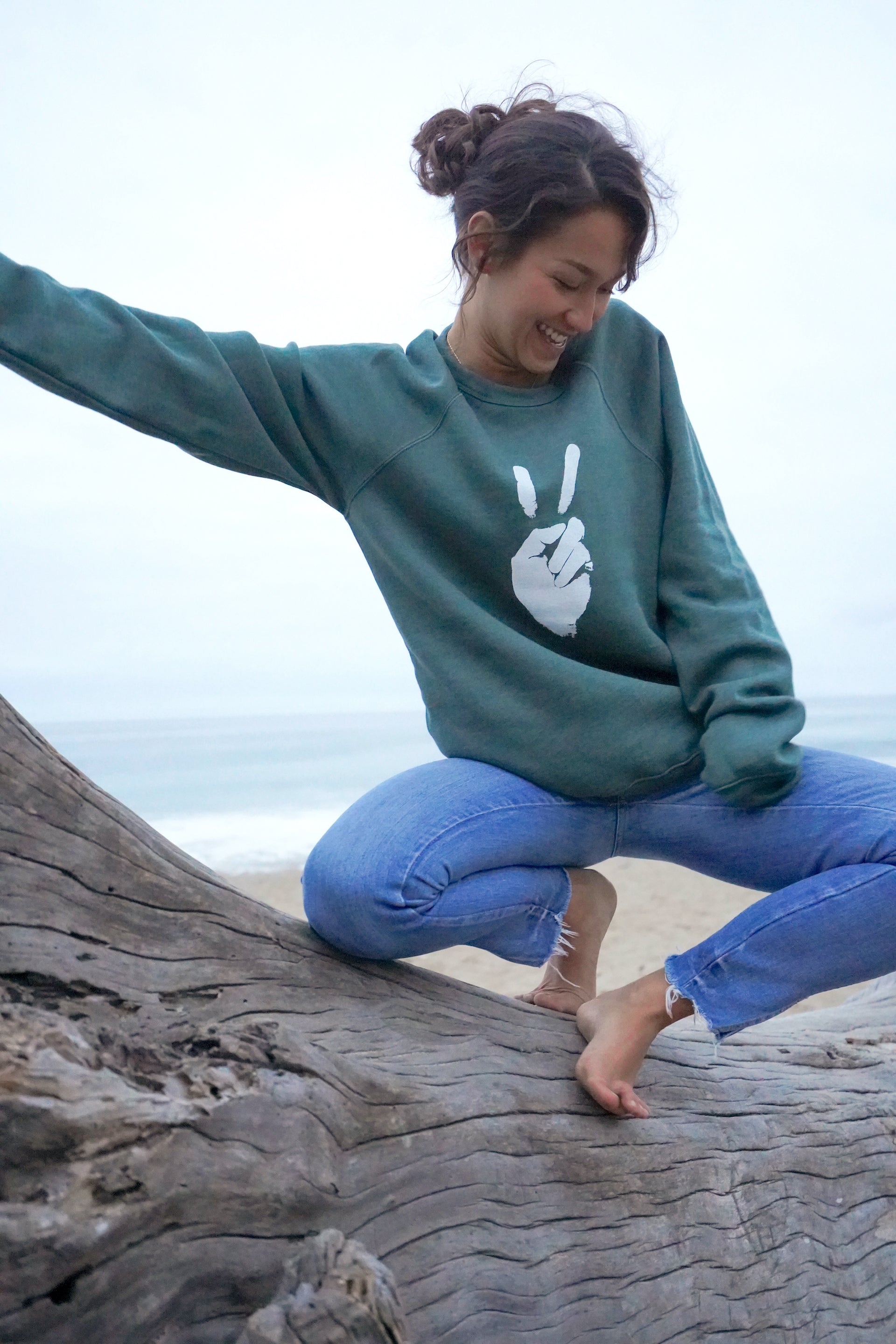 'Peace Sign' Unisex Fit Sweatshirt - Evergreen