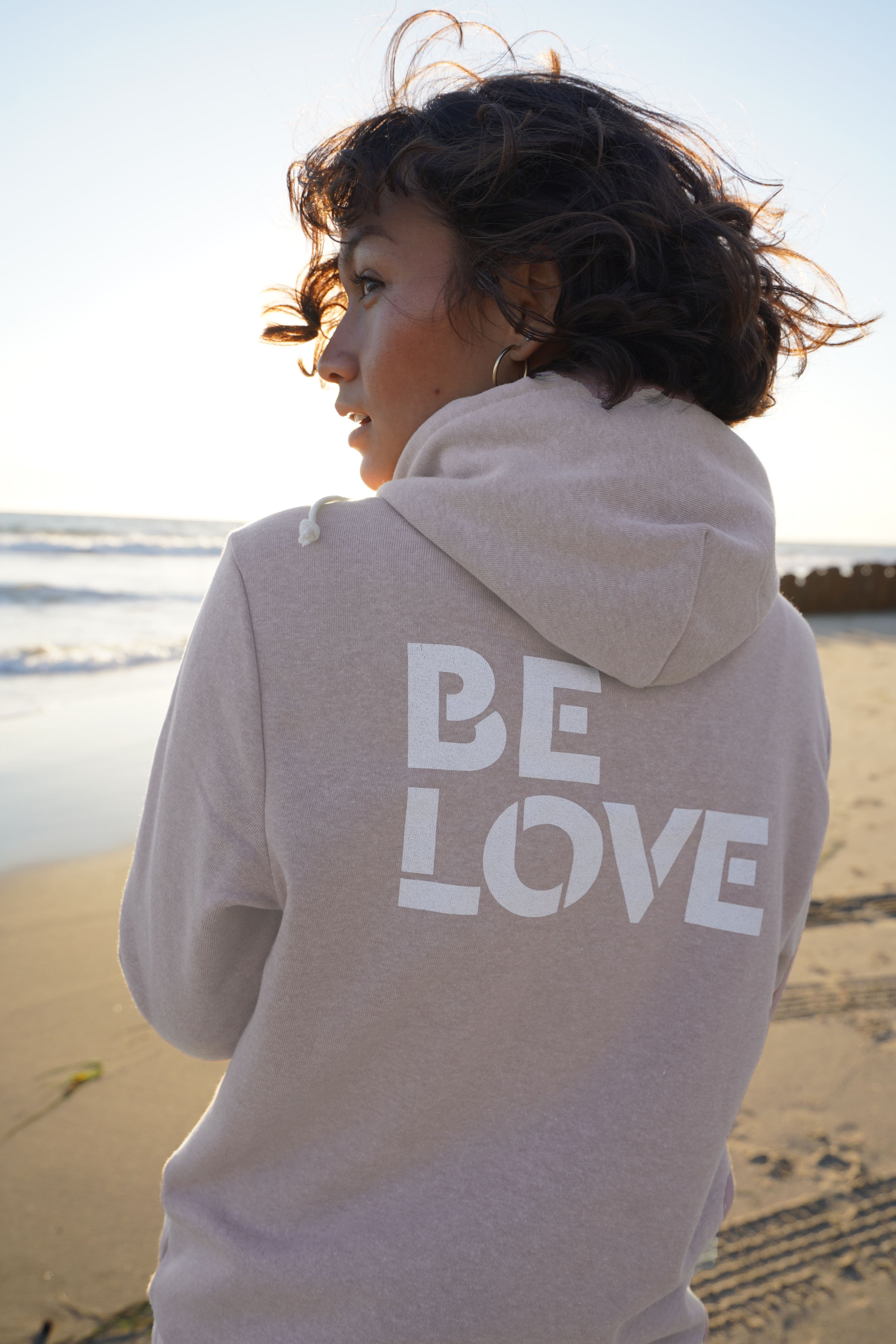 'Be Love Stencil'  Zip Up Hoodie Hoodie - Sand